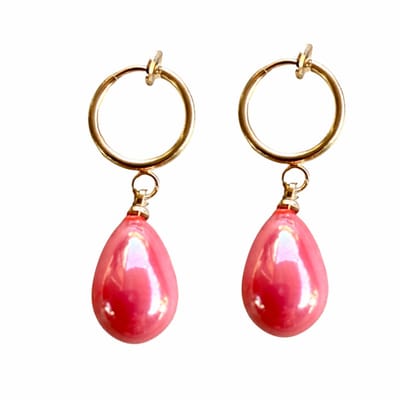 Klem oorbellen- rood- Druppel- Goudkleurig-geen gaatje-Charme Bijoux