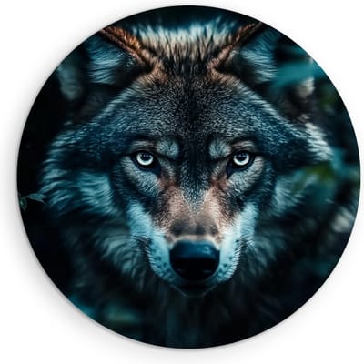 Saammp Muurcirkel Hout - Wolf tussen de planten - Dieren - Natuur - Ø 90 - Wandcirkel - Wanddecoratie Cirkel - muurdecoratie Woonkamer - Slaapkamer decoratie - Rond Schilderij