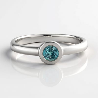 Cavill - Zilveren ring 925 Sterling met 0,416 ct Ratanakiri zirkoon blauw - Rond briljant geslepen, platina plating - Elegant minimalistisch design