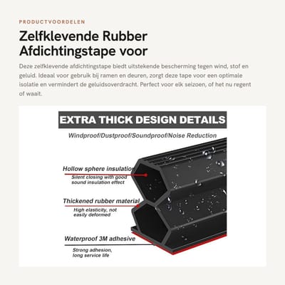 Dailygoods- Afdichtingstape Waterdicht - Zelfklevende Deurdichting - Geluidsdicht - Winddicht - Stofdicht - Zacht Rubber 12 mm x 6 m