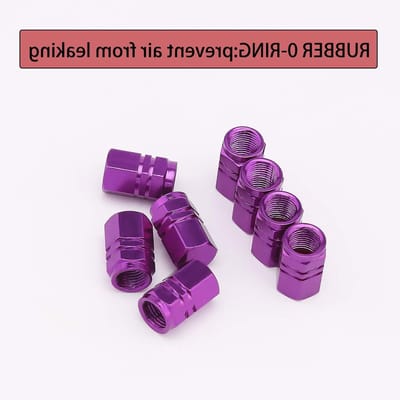 8 Packs Aluminium Ventieldoppen met Pakking - Universele Zeskant Ventieldoppen Vervanging voor Auto's, Fietsen, Motoren en SUV's, Waterdicht en Antislip (Paars)
