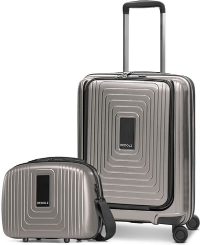 Redolz Essentials 14 kofferset 2 stuks cabine trolley met stretch vouw + beautycase - Harde bagage - TSA slot - coffee grey metallic