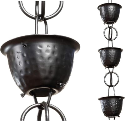Regenketting Aluminium - Waterafvoer Ketting - Decoratieve Watergeleiding - Gehamerde Cup Design - 259 cm - Zwart