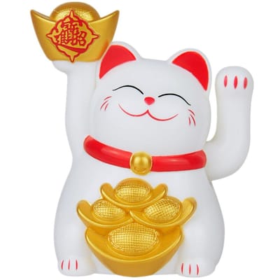Chinese Gelukskat Groot Goud Maneki Neko Zwaaiende Hand Poot Omhoog Rijkdom Voorspoed Welkomend Goed Geluk Zwaaiende Kat Verjaardagscadeau Decor white