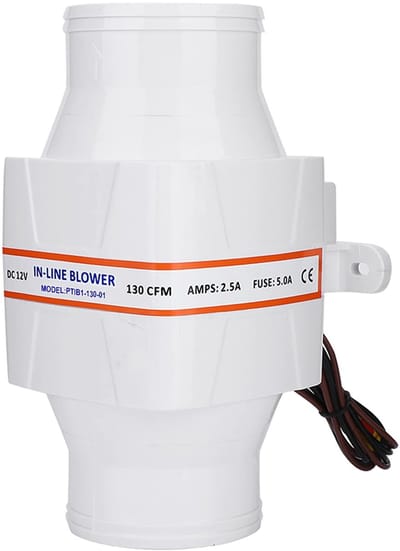 Allecto - Inline Marine Bilge Luchtblazer - 130CFM Ventilator - Duurzaam en Waterdicht - 12V - Perfect voor Jacht en Caravan - Energiezuinig
