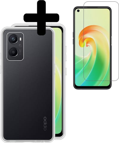 Hoesje - Met Screenprotector - Geschikt voor OPPO A76 - Sterk & Shockproof - Back Cover - Siliconen Case - Telefoon Hoes - Telefoonhoesjes - Transparant