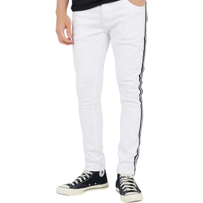Brave Soul Herenjeans met contrasterende strepen en afwerkband (Wit)