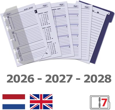 Kalpa 6347-26-27-28 104 x 68 mm mini Planner Organizer Inzetstukken Jaardoos NL 2026 2027 2028 (kopie)