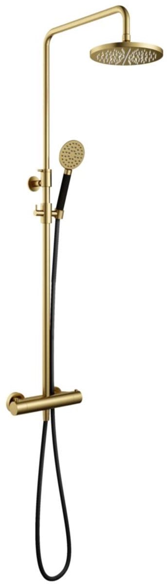 Hotbath Cobber SDS9 opbouw regendoucheset met ronde handdouche en 20cm ronde hoofddouche aan glijstang geborsteld messing PVD