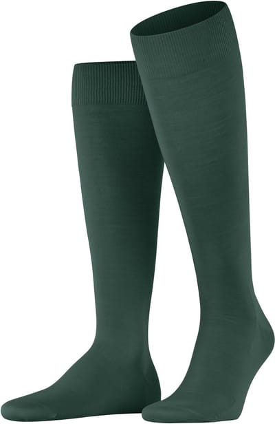 FALKE ClimaWool lang eenkleurig wol lyocell kniekousen heren groen - maat 39-40