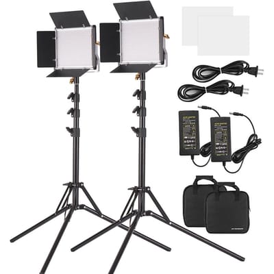 Lot de 2 lampes vidéo LED et kit d'éclairage sur pied de 78,7 pouces à intensité variable US Plug