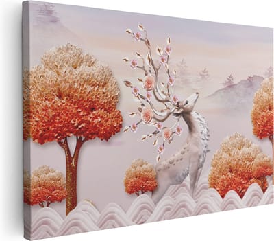 Artaza Canvas Schilderij Hertenkop - 30x20 cm - Klein - Muurdecoratie Bloemen - Wanddecoratie Woonkamer - Schilderijen Op Canvas