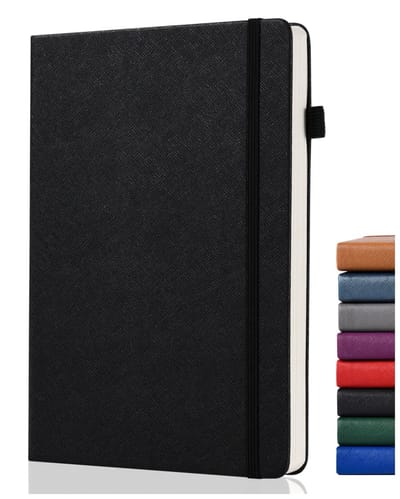 Journal Dotted Notitieboek, A5-formaat, 140 g/m² papier, notitieboek met 152 pagina's, achterzak, penhouder, hardcover dot notitieboek voor planning, notities, studio, zwart