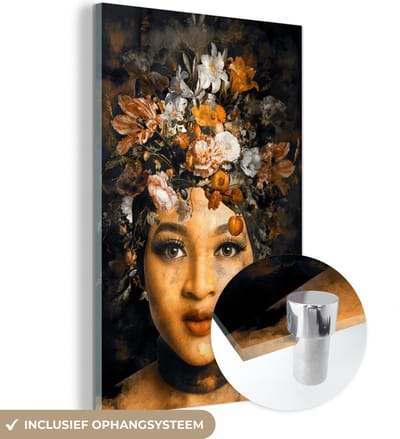 MuchoWow® Glasschilderij 40x60 cm - Schilderij acrylglas - Vrouw - Klei - Flora - Foto op glas - Schilderijen
