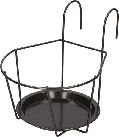Esschert Design Balkon bloempothouder - bloembak met ophanging - zwart metaal - 22 x 27 x 22 cm - rond