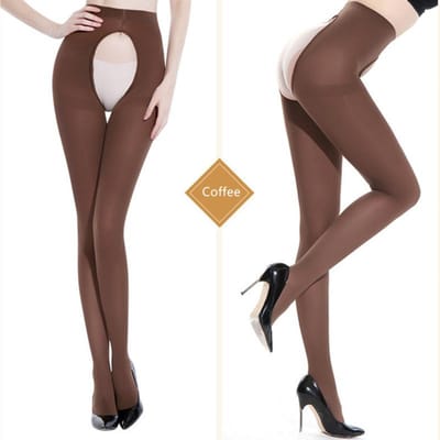 Doiaeskv Dames Open Panty Plus Size 120D Herfst Winter Warme Panty Kruisloos Hoge Taille Vrouwelijke Stretch Skinny Panty S(45-60kg) brown