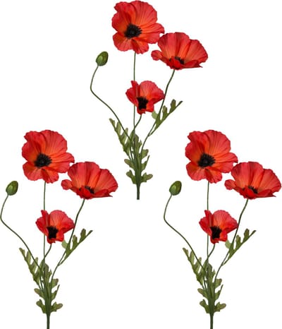 Viv! Home Luxuries Klaproos - 3 stuks - zijden bloem - rood - 63cm