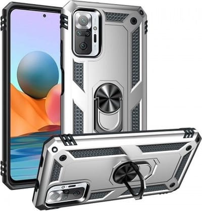 Hoesje Geschikt voor Xiaomi Redmi Note 10 5G Ring hoesje Hybrid Armor Anti-Shock hoesje Zilver - Hoesje Geschikt voor Xiaomi Redmi Note 10 5G / Redmi Note 10 5G Hoesje kickstand Ring houder cover TPU backcover hoesje