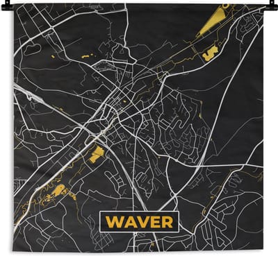Wandkleed - Wanddoek - Waver - Stadskaart - Plattegrond - Goud - Kaart - 180x180 cm - Wandtapijt