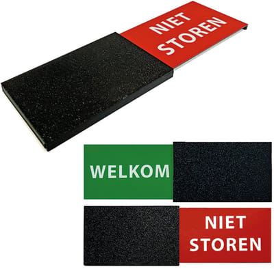Welkom / Niet storen Schuifbordje – 50x170 mm – Deurbordje – Modern & stijlvol design – 3D-geprint van duurzaam plastic – Zwart