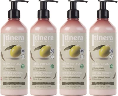 ITINERA Hydraterende Bodylotion voor Droge en Gevoelige Huid met Toscaanse Olijfolie, 96% Natuurlijke Ingrediënten, 4x 370 ml