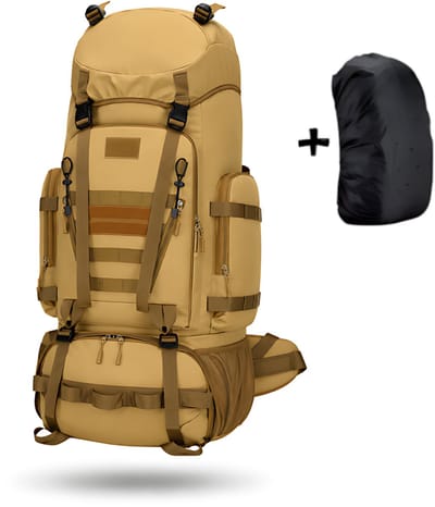 CarryQuest® Titan 90L Backpack - Waterdichte Tactical Rugzak met MOLLE-Systeem, Regenhoes & Rugventilatie - Beige