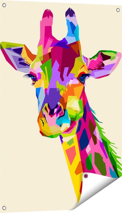 Gards Tuinposter Kleurrijke Giraffe - Abstract - 60x90 cm - Tuindoek - Tuindecoratie - Wanddecoratie buiten - Tuinschilderij