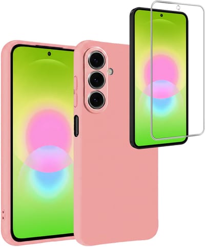 Hoesje - Met Screenprotector - Geschikt voor Samsung Galaxy A27 - Sterk & Shockproof - Back Cover - Siliconen Case - Telefoon Hoes - Telefoonhoesjes - Lichtroze