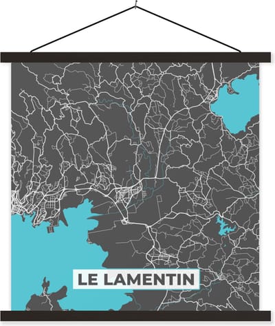 Posterhanger incl. Poster 60x60 cm - Schoolplaat - Le Lamentin - Stadskaart - Kaart - Frankrijk - Plattegrond - Textielposter - Zwarte latten - Stadskaart
