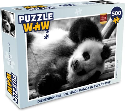 Puzzel Dierenprofiel rollende panda in zwart-wit - Legpuzzel - Puzzel 500 stukjes