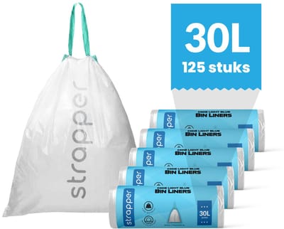 Strapper 125 Afvalzakken Lichtblauw - Geschikt voor Brabantia met code O en simplehuman code G - 30 liter