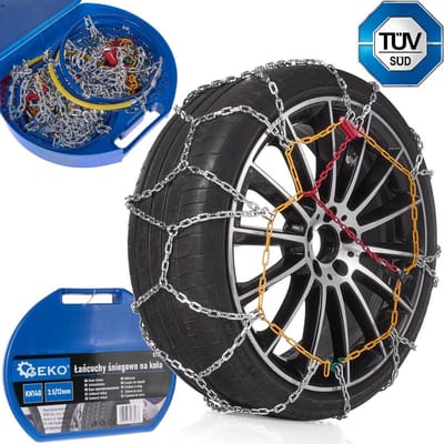 GEKO Sneeuwkettingen - KN140 - Vierkante Stalen Schakels - 12 mm Hoog - Set voor 2 Wielen