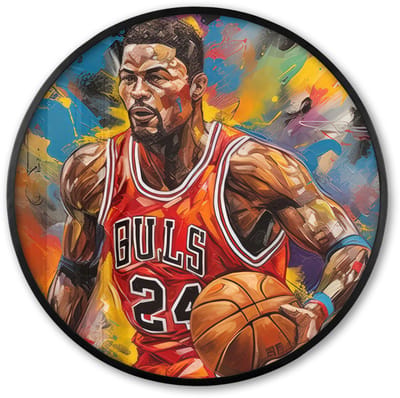 Poster in lijst Rond - Fotolijst 60x60 cm - Posters - Basketbal - Verf - Kleuren - Rood - Ronde posterlijst zwart - Decoratie - Wanddecoratie woonkamer - Muurdecoratie slaapkamer