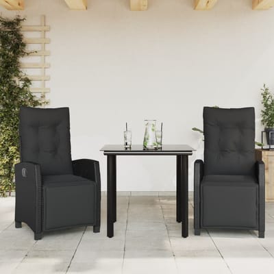vidaXL - 3-delige - Tuinset - met - kussens - poly - rattan - zwart