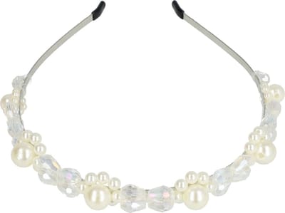 Haarsoires Haarband Diadeem 2cm – Parel Facetkralen – Metaal – Zilver Wit - Glanzende Haaraccessoire voor Feest of Bruiloft