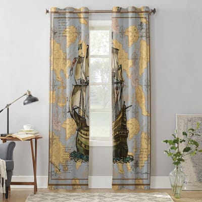 Vintage Routes Zeilboten Ankers Moderne Raamgordijnen voor Woonkamer Slaapkamer Gordijn Keukenbehandeling Jaloezieën Drapes 135W x 60H(cm) x1