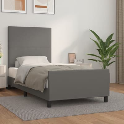 vidaXL - Bedframe - met - hoofdbord - kunstleer - grijs - 100x200 - cm