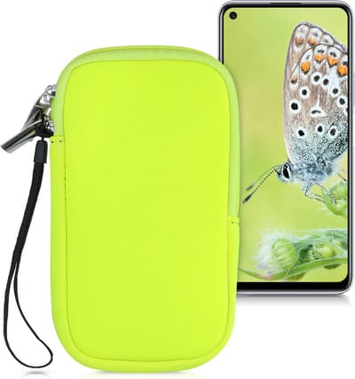 kwmobile telefoontasje universeel geschikt voor L - 6,5" smartphones - 16,5 x 8,9 cm - Hoesje met rits en polslusje -In geel -