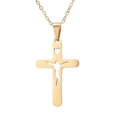 Fako Bijoux - Ketting Met Kruisje Open Jesus - Stainless Steel - RVS - Staal - Goudkleurig