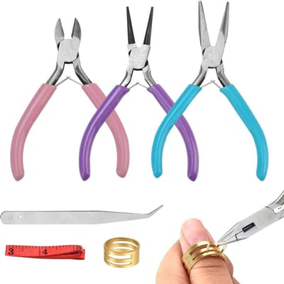 Sieradentangset, ronde tangset, sieradentang, sieradentang, draadsnijder, kleine punttang, sieradentangset met springringopener, pincet, kleermakersmeetlint voor reparatie van sieraden