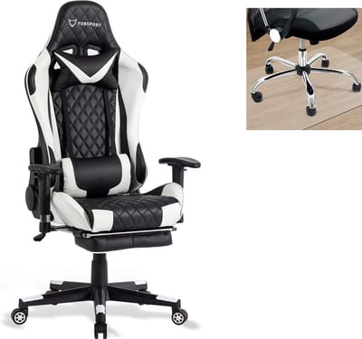 OFMOTRA Gamestoel - Gaming stoel- 90°-170° Rugleuning - Racing Style - Maximale Belastbaarheid 150kg - Met Voetsteun - Met vloerbeschermingsmat – Wit
