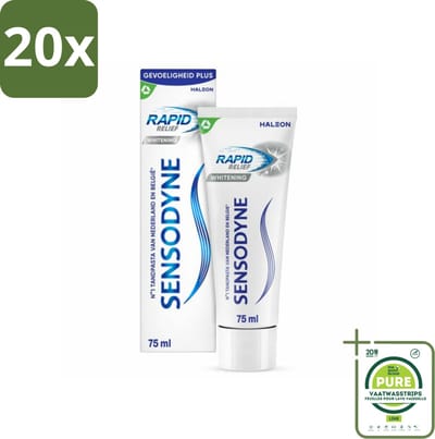 20 x Sensodyne - Tandpasta - Rapid Relief Whitening - Snelle Gevoeligheidsverlichting - 75 ml - Grootverpakking - Gevoelige Tanden - Tandpasta - Snelle Verlichting - Tandbleaching - Wittere Tanden