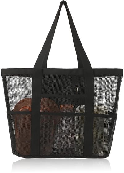 Dailygoods - Strandtas, onmisbaar voor het hele gezin, grote capaciteit, strandtas van mesh met ritssluiting en spatbestendige tas, lichte strandtas voor zwembad, picknick, reizen