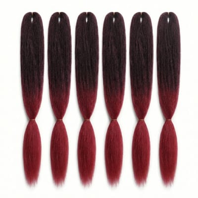 Zwart ombre wijnrood synthetisch vlecht haar dames braiding hair jumbo braid extensies extensions lang vlecht haar om te vlechten – Double Triple Super X – 6 stuks