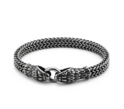 Heren armband – zwart schakelarmband met dubbele slangenkop – metalen ontwerp