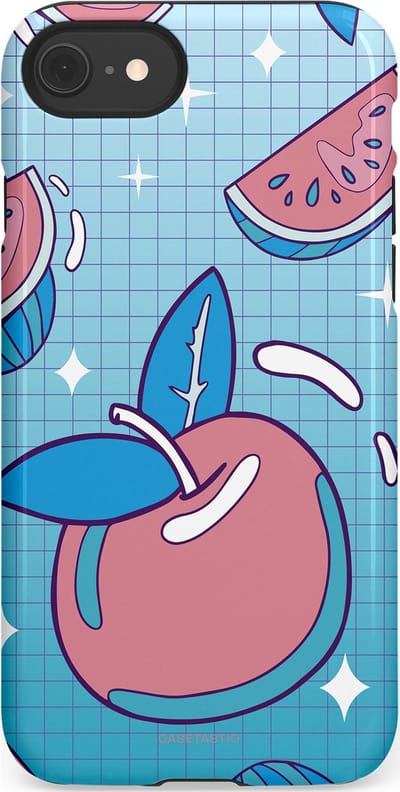Casetastic Hoesje Geschikt voor Apple iPhone 7/8/SE - Stijlvolle Beschermende Duo-layer Case - Fruitige appel ruitjes