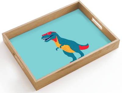 Dienblad hout 40x30 cm - Schootdienblad - Dinosaurus - Blauw - Zonnebril - Borrelplank rechthoek - Plateau dienbladen