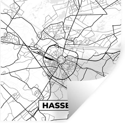 Muurstickers - Sticker Folie - België – Hasselt – Stadskaart – Kaart – Zwart Wit – Plattegrond - 100x100 cm - Plakfolie - Muurstickers Kinderkamer - Zelfklevend Behang XXL - Zelfklevend behangpapier - Stickerfolie