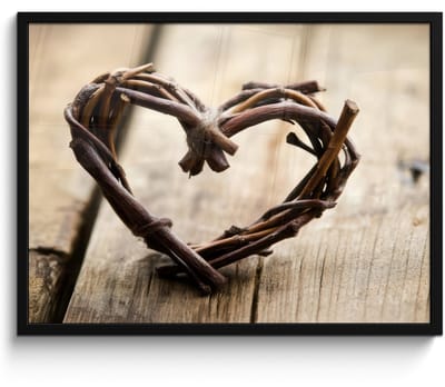 Poster in lijst - Fotolijst 70x50 cm - Posters - Hart - Hout - Natuur - Takken - Bruin - Posterlijst zwart - Decoratie - Wanddecoratie woonkamer - Muurdecoratie slaapkamer