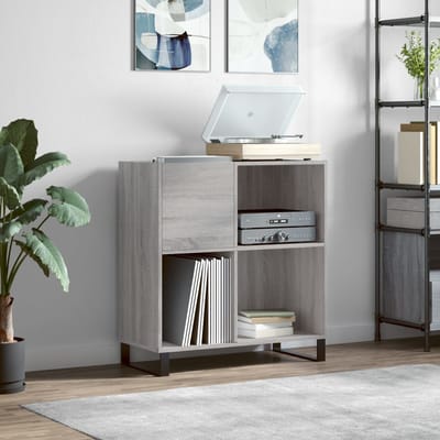 vidaXL - Platenkast - 84,5x38x89 - cm - bewerkt - hout - grijs - sonoma - eikenkleurig